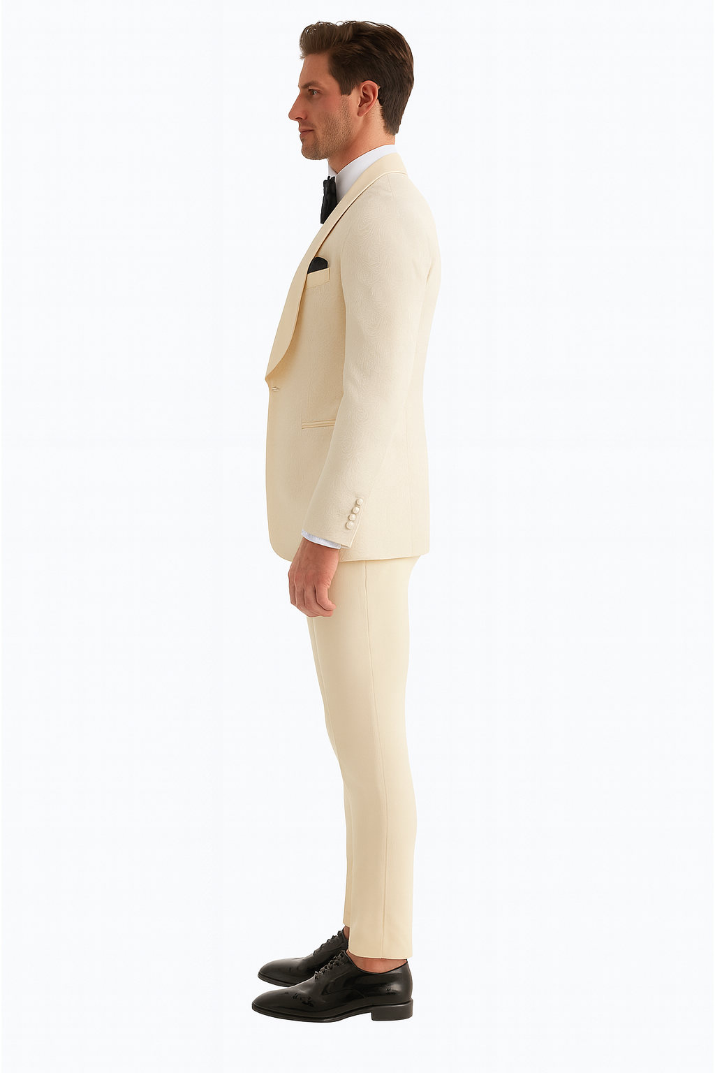 Men One Button Floral All Champagne Tuxedo – 3 Piece-New Designer Collection - 58 Regular