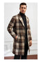 Men Plaid Lapel Neck Slant Pockets Overcoat