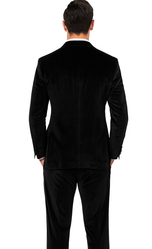 Mens Black Velvet Tuxedo Suit – Tazzio 2-Piece Slim Fit Peak Lapel Formalwear