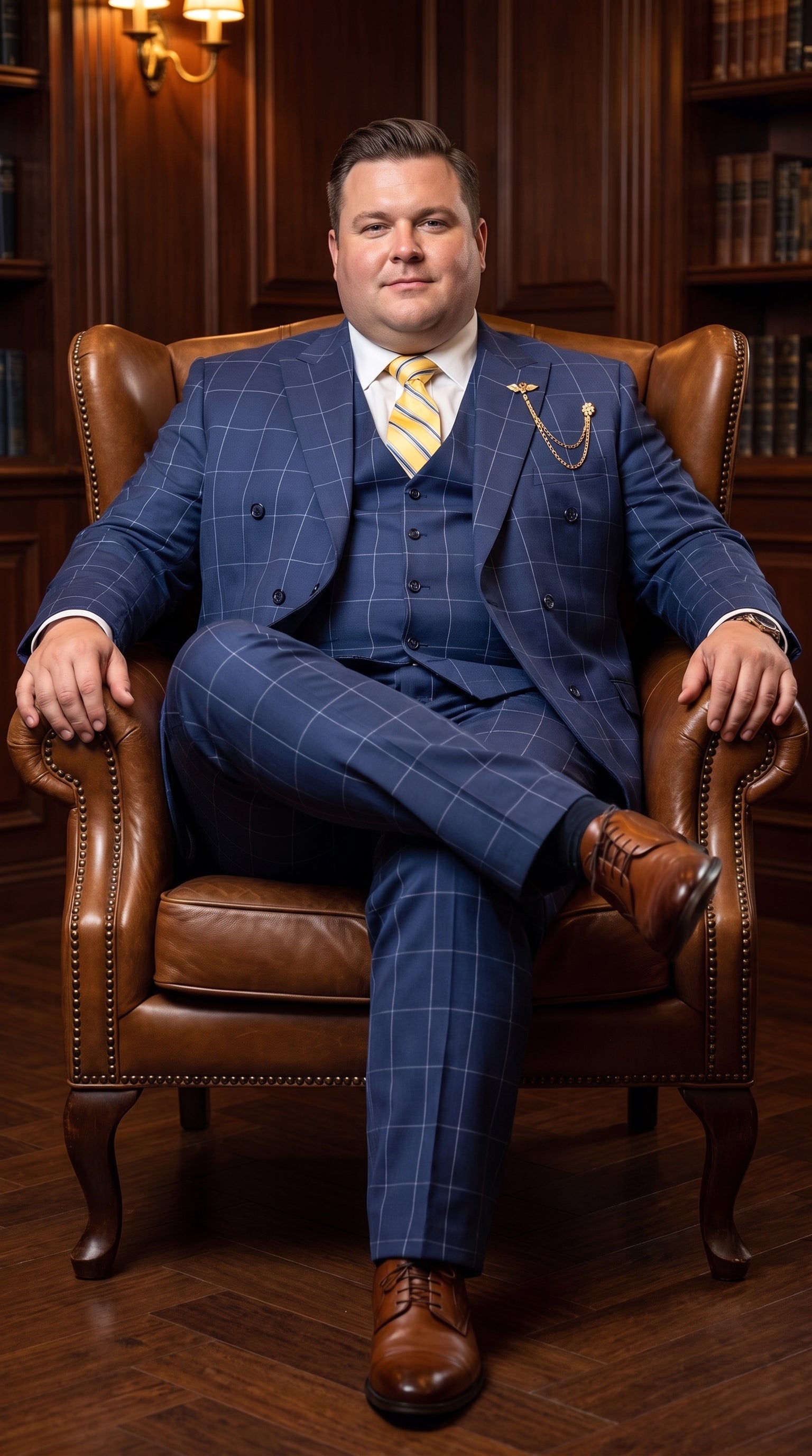 Men’s Blue Plaid Double-Breasted Suit – Side-Vented Wedding, Business and Formal Suit - 34 Short or Extra Small