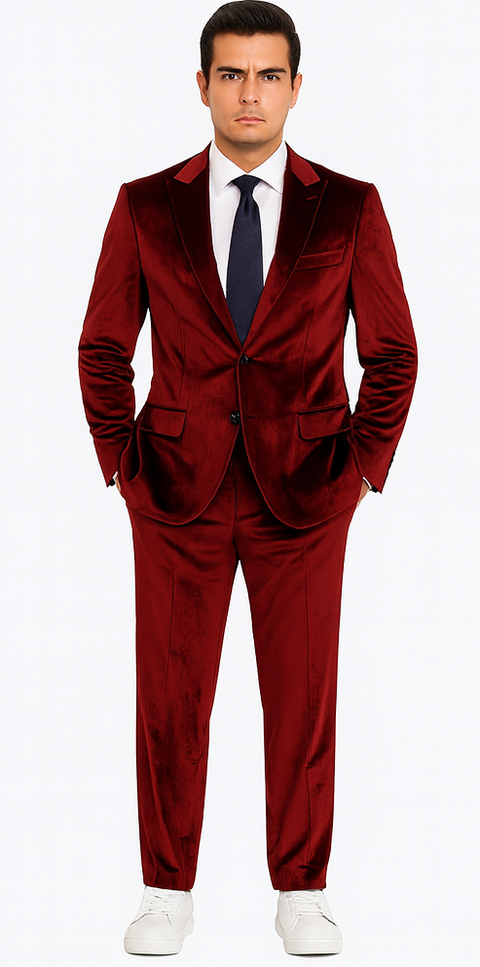 34 Mens Burgundy Velvet Suit