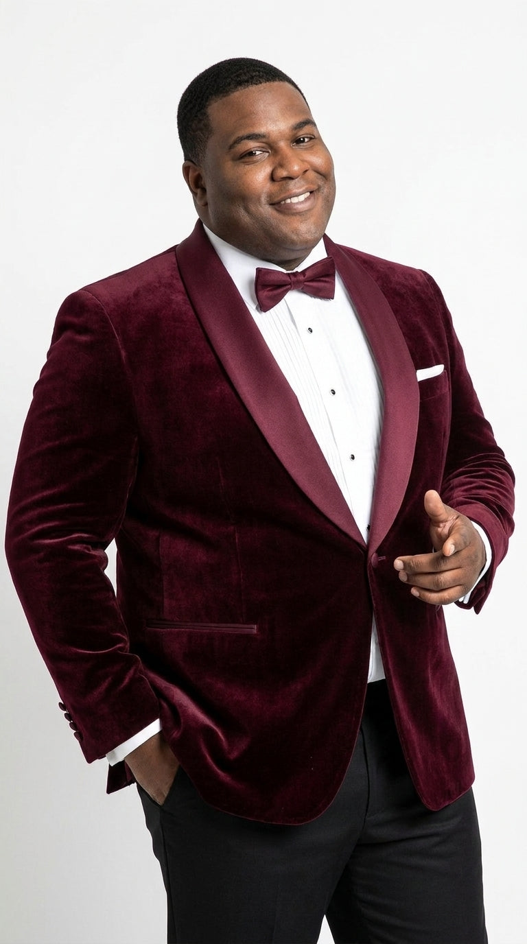 Men’s Burgundy with Burgundy Lapel Velvet Dinner Jacket – Shawl Lapel Tuxedo Blazer for Weddings & Formal Events - 36R