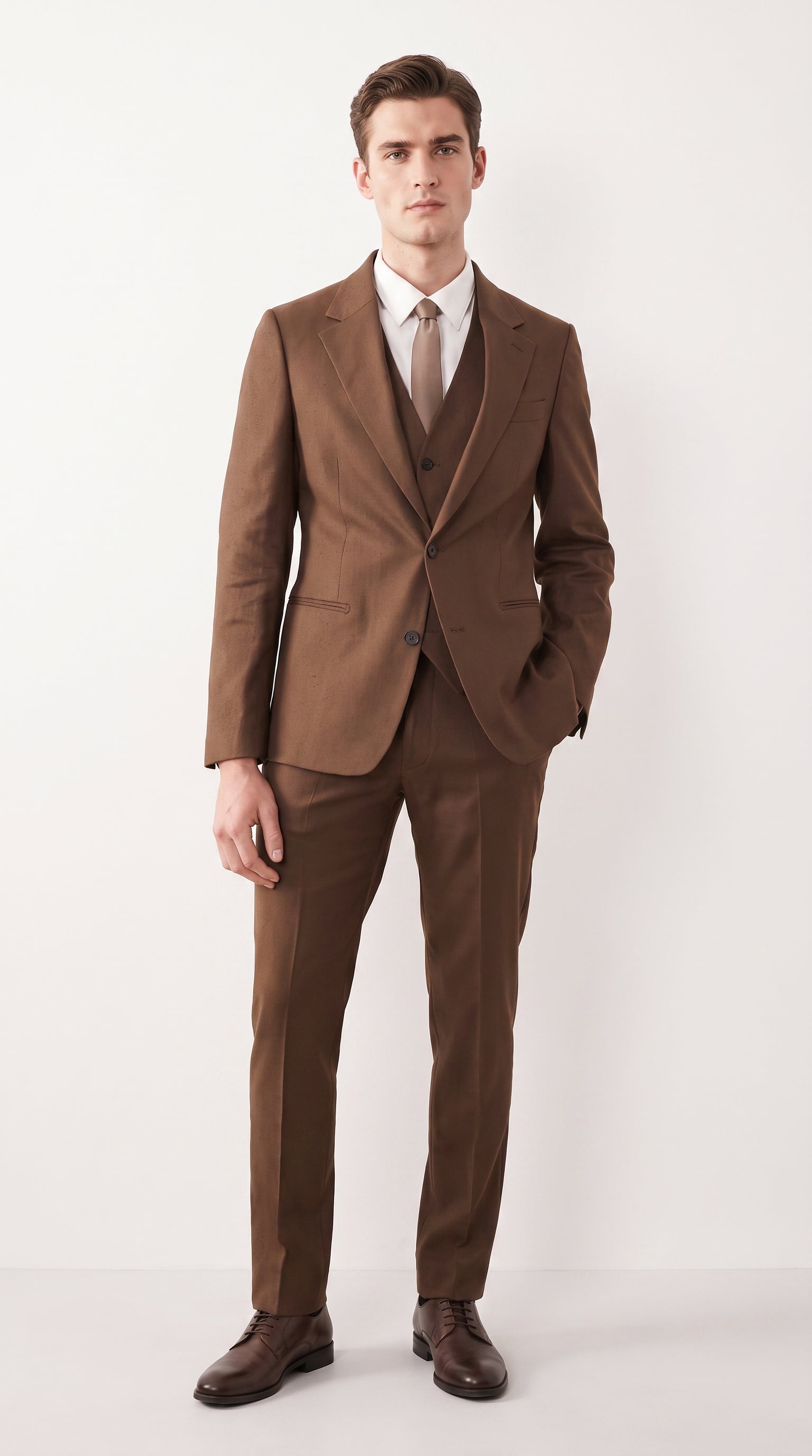 Mens Chestnut Brown 3-Piece Suit – Two-Button Wedding, Business and Formal Suit with Vest Modern Fit - 34 Short or Extra Small