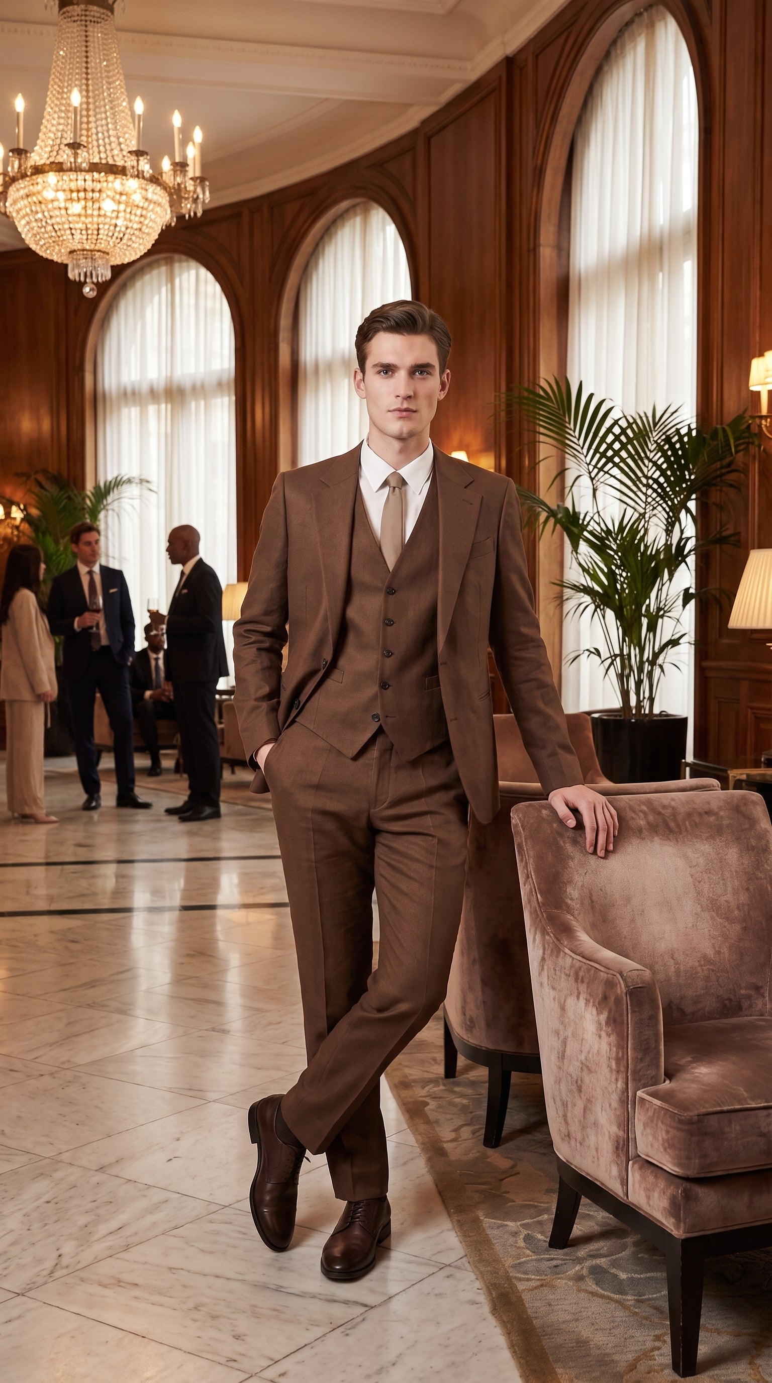 Mens Chestnut Brown 3-Piece Suit – Two-Button Wedding, Business and Formal Suit with Vest Modern Fit - 34 Short or Extra Small