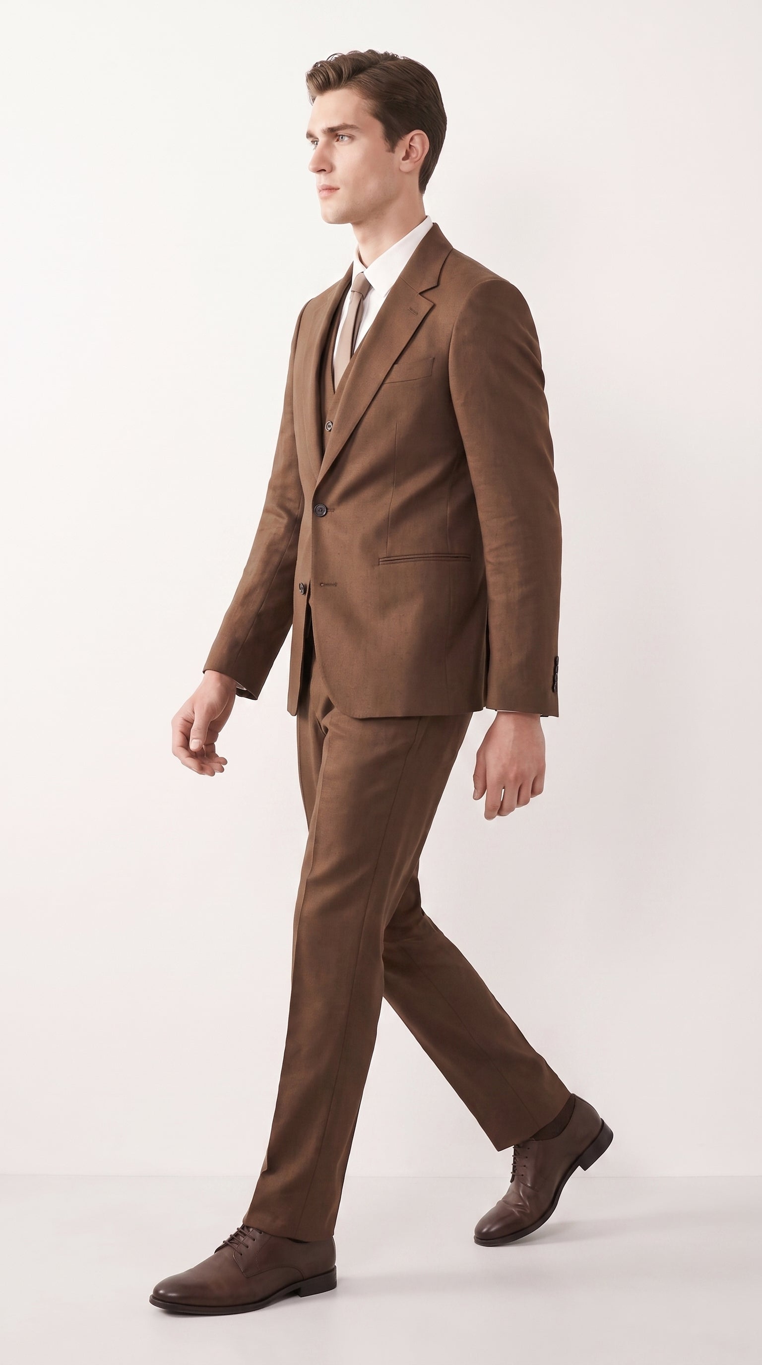 Mens Chestnut Brown 3-Piece Suit – Two-Button Wedding, Business and Formal Suit with Vest Modern Fit - 34 Short or Extra Small