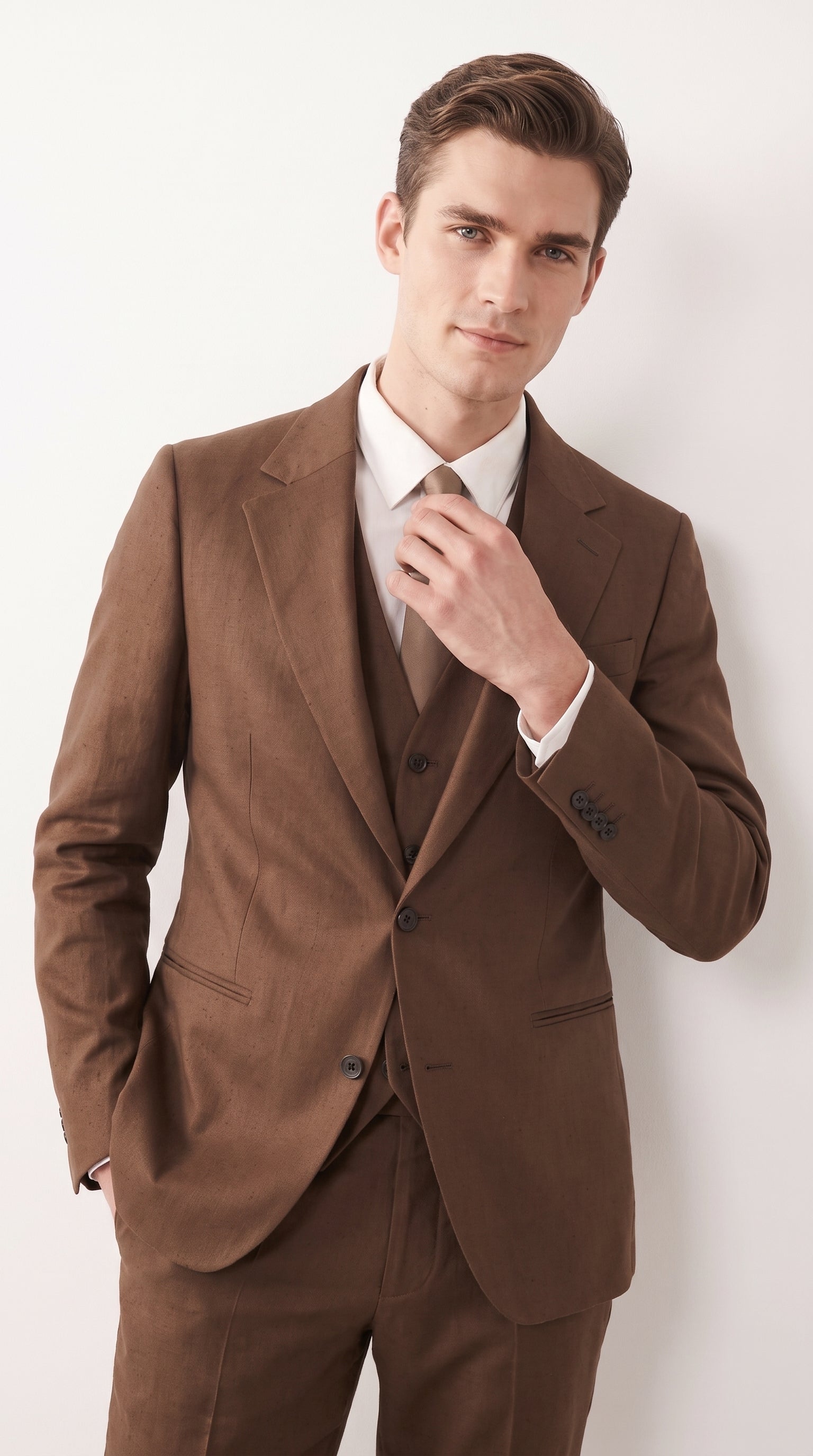 Mens Chestnut Brown 3-Piece Suit – Two-Button Wedding, Business and Formal Suit with Vest Modern Fit - 34 Short or Extra Small