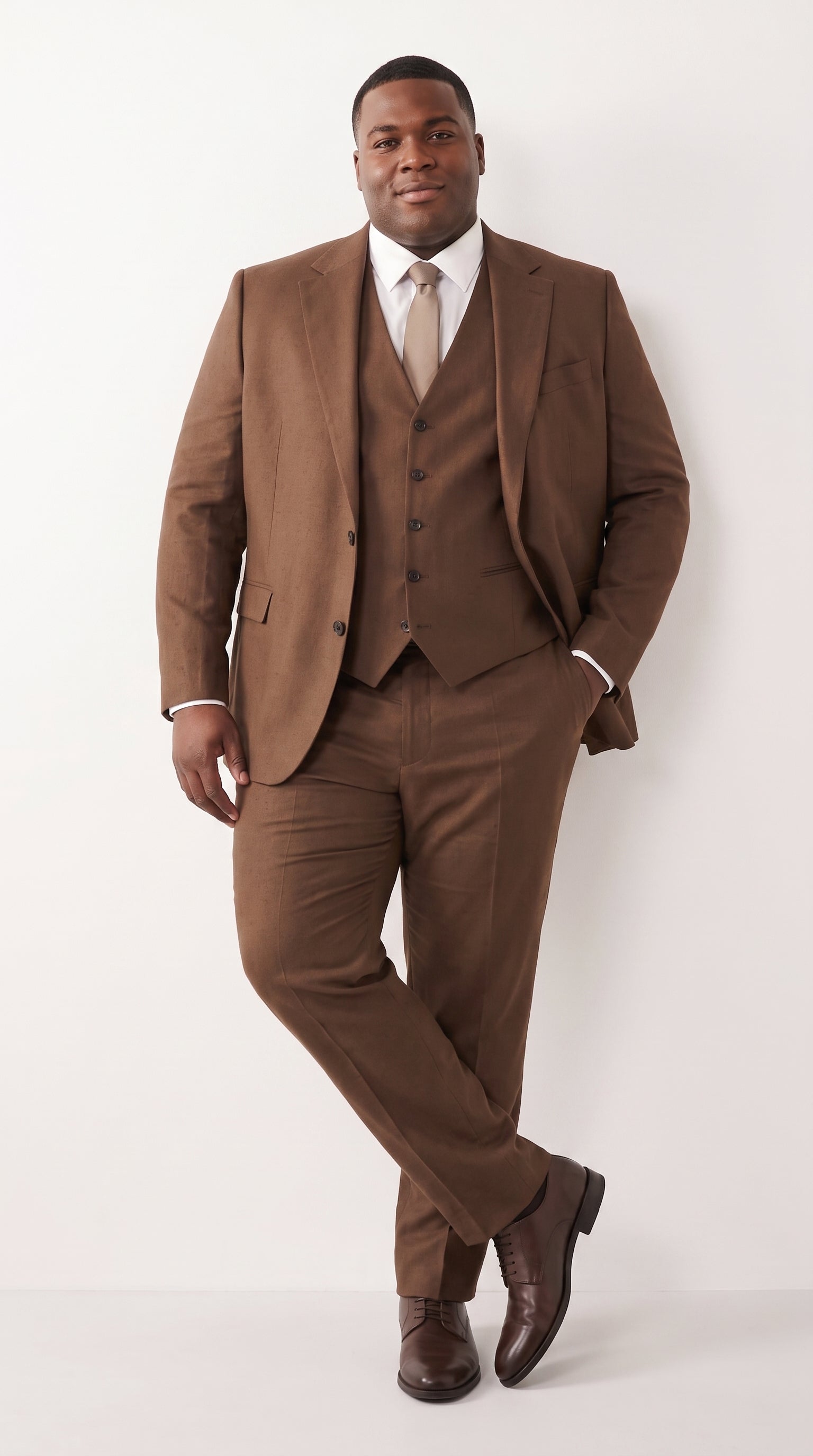 Mens Chestnut Brown 3-Piece Suit – Two-Button Wedding, Business and Formal Suit with Vest Modern Fit - 34 Short or Extra Small
