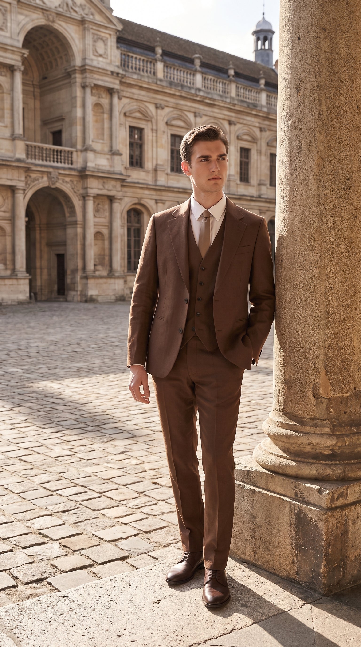 Mens Chestnut Brown 3-Piece Suit – Two-Button Wedding, Business and Formal Suit with Vest Modern Fit - 34 Short or Extra Small