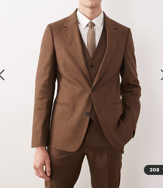 Mens Chestnut Brown 3-Piece Suit – Two-Button Wedding, Business and Formal Suit with Vest Modern Fit - 34 Short or Extra Small