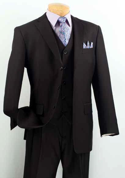 Men's Classic Three Piece ,3 buttons Suit Color Black - 40 Short  - 34 Waist