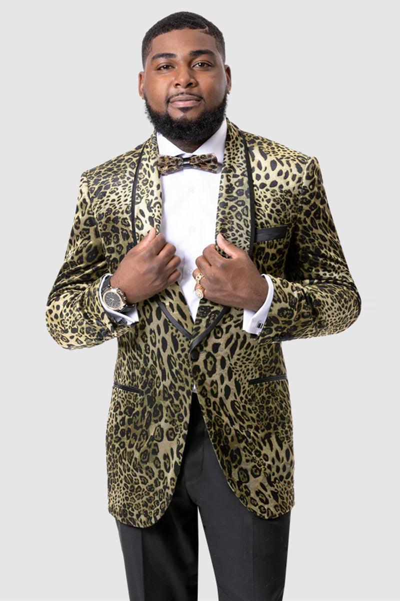 Men's EJ Samuel One-Button Leopard Prom Tuxedo Jacket - Leopard