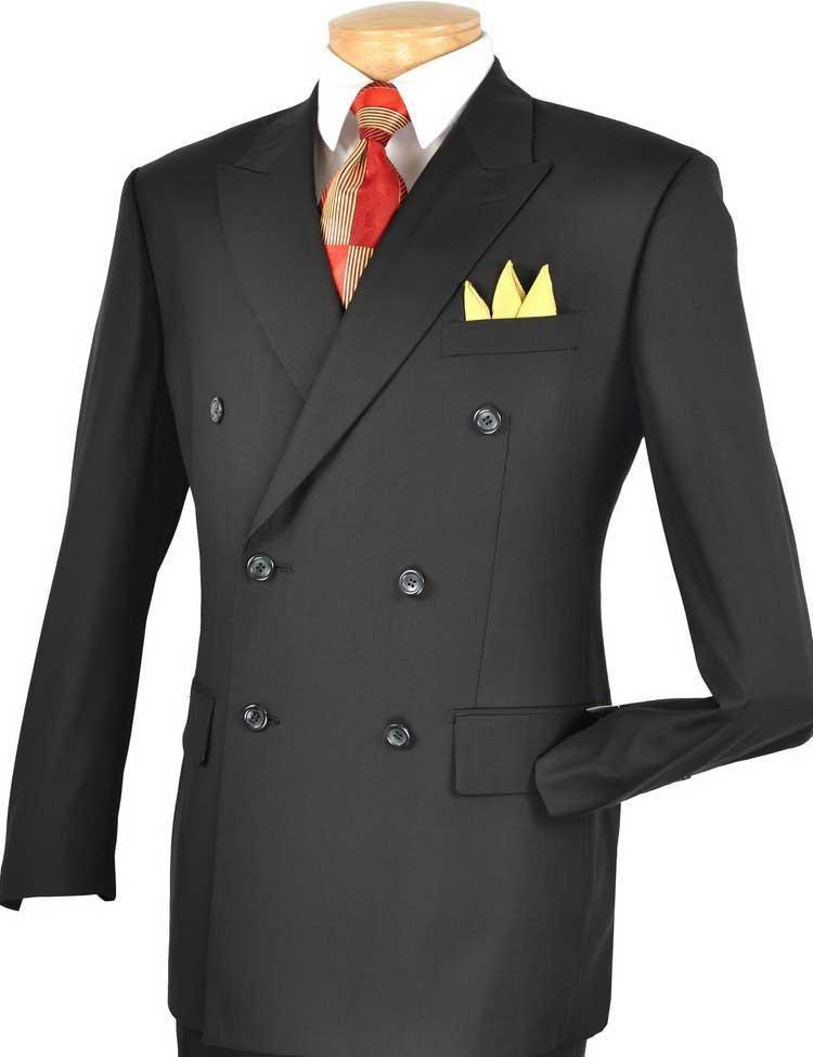 Black Double Breasted Regular Fit Suit - 38 Short  - 32 Waist