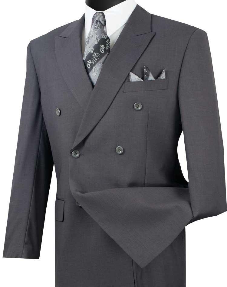 Heather Gray Double Breasted Regular Fit Suit - 40 Short  - 34 Waist