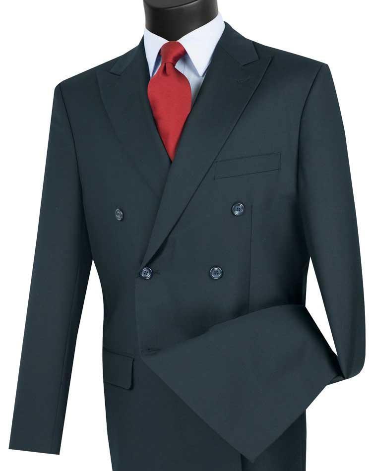 Navy Double Breasted Regular Fit Suit - 38 Short  - 32 Waist