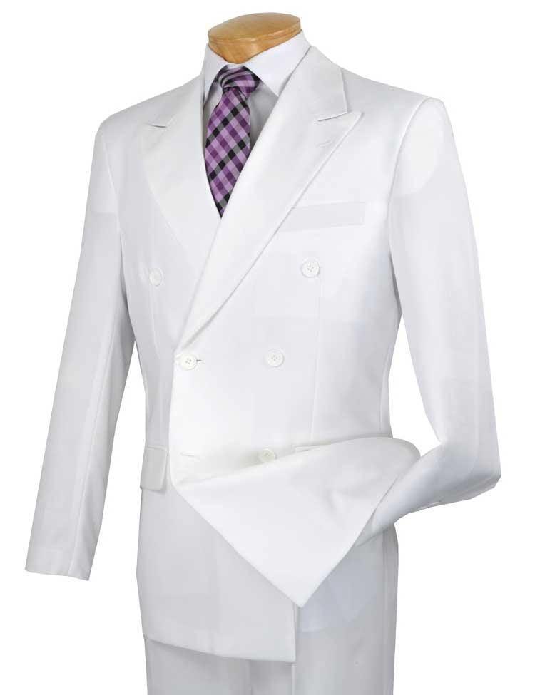 White Double Breasted Regular Fit Suit - 38 Short  - 32 Waist