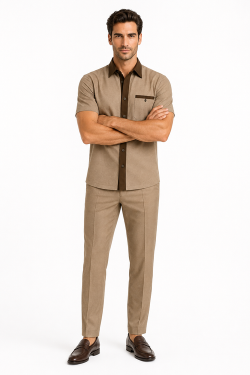 Mens Houndstooth Walking Suit by Dreams by Zacchi â€“ 2 Piece Lei sure Set in brown/tan- $99