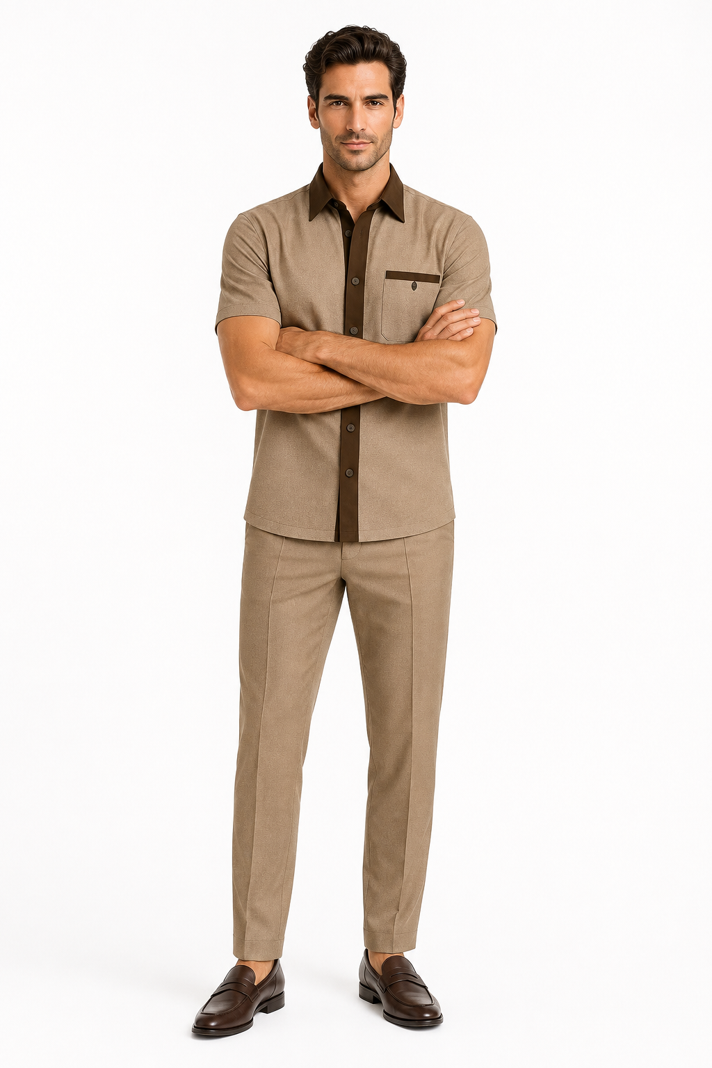 Mens Houndstooth Walking Suit by Dreams by Zacchi â€“ 2 Piece Lei sure Set in brown/tan- $99