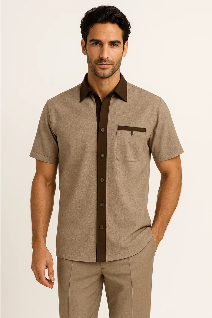 Mens Houndstooth Walking Suit by Dreams by Zacchi â€“ 2 Piece Lei sure Set in brown/tan- $99