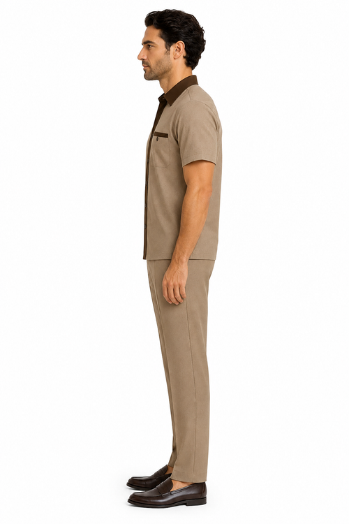 Mens Houndstooth Walking Suit by Dreams by Zacchi â€“ 2 Piece Lei sure Set in brown/tan- $99