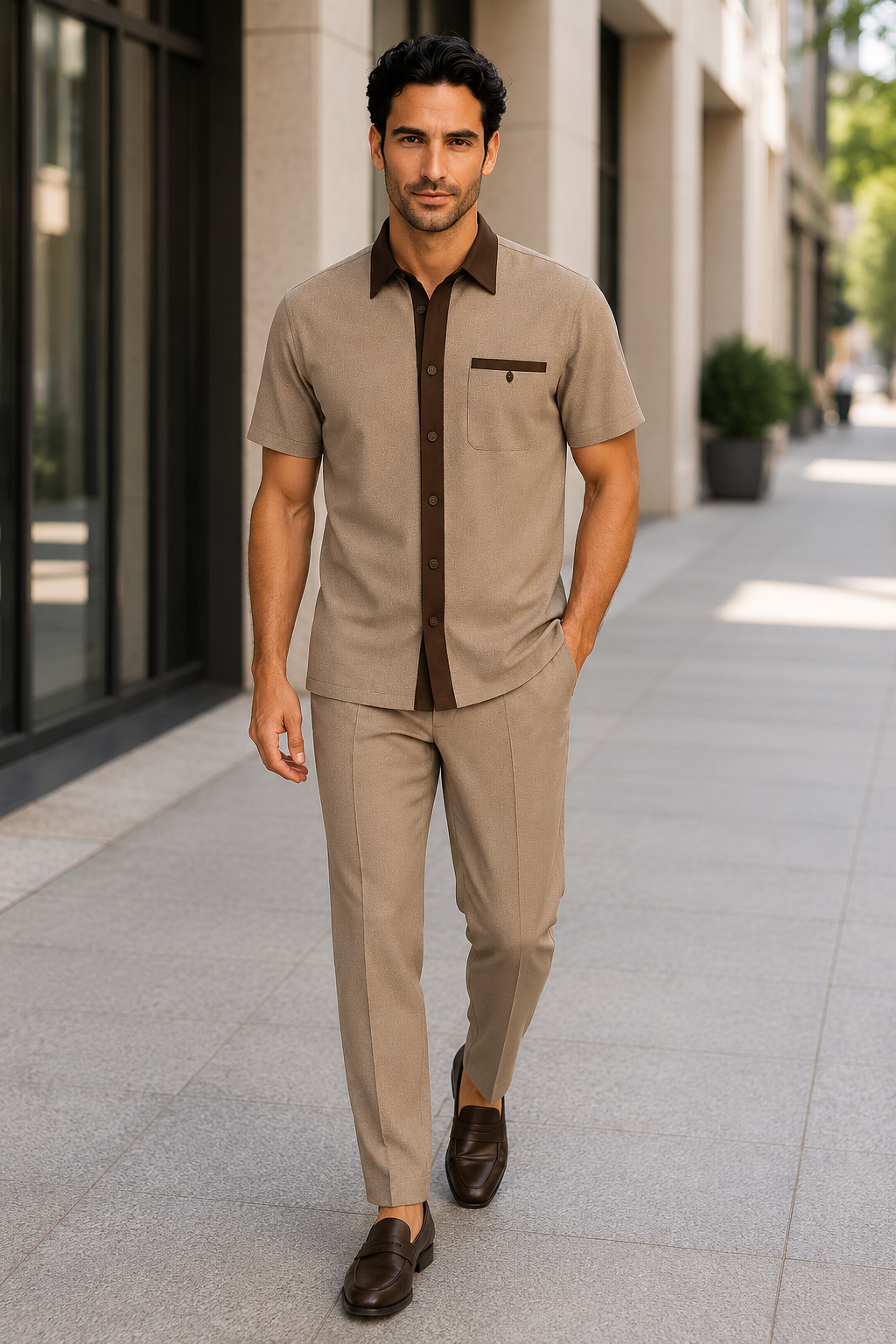 Mens Houndstooth Walking Suit by Dreams by Zacchi â€“ 2 Piece Lei sure Set in brown/tan- $99