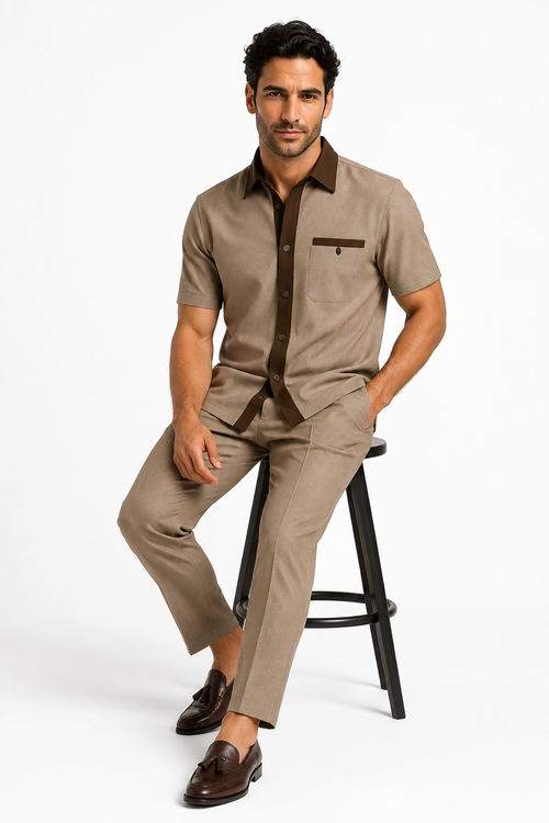 Mens Houndstooth Walking Suit by Dreams by Zacchi â€“ 2 Piece Lei sure Set in brown/tan- $99