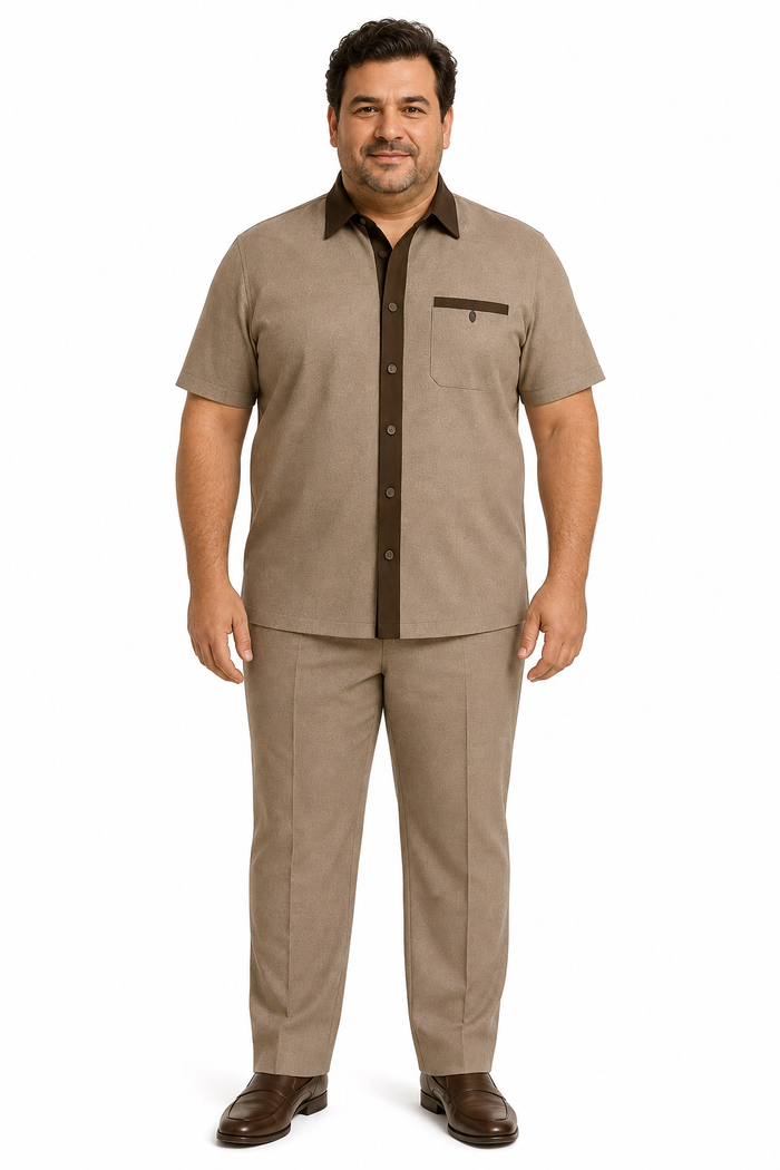 Mens Houndstooth Walking Suit by Dreams by Zacchi â€“ 2 Piece Lei sure Set in brown/tan- $99