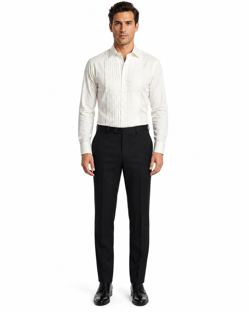 Mens Ivory Cream Off White Pleated Tuxedo Dress Shirt