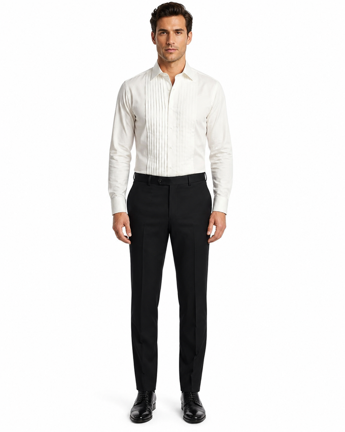 Mens Ivory Cream Off White Pleated Tuxedo Dress Shirt | French Cuff Formal Wedding Shirt - Ivory - Cream