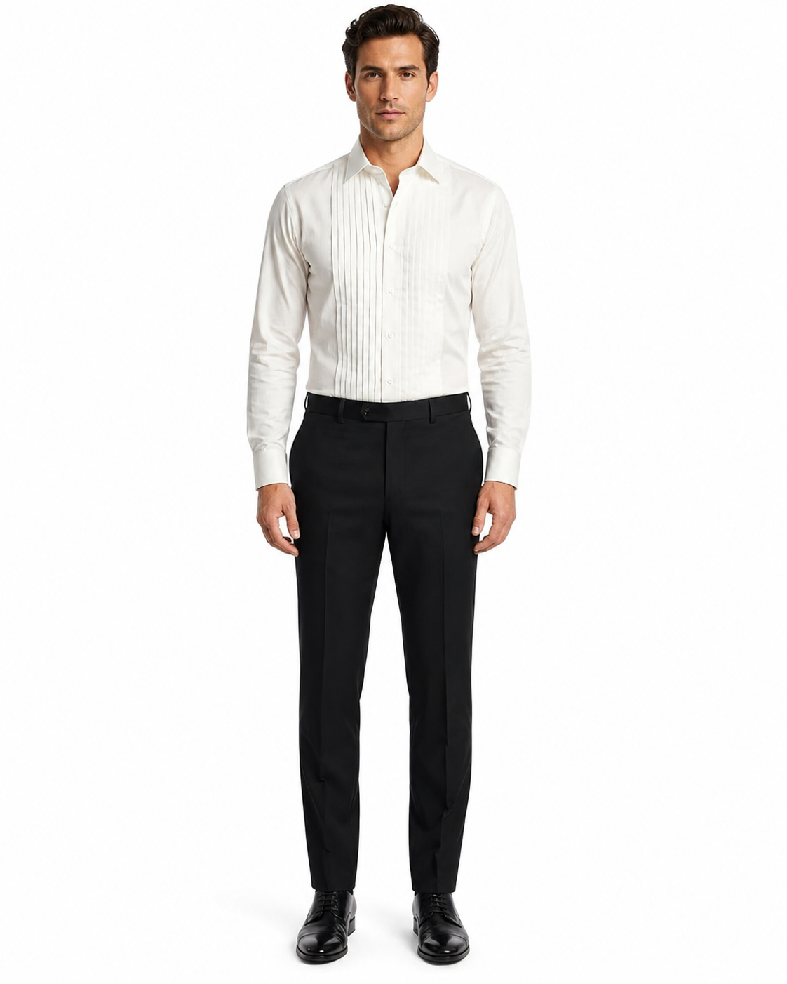 Mens Ivory Cream Off White  Pleated Tuxedo Dress Shirt | French Cuff Formal Wedding Shirt