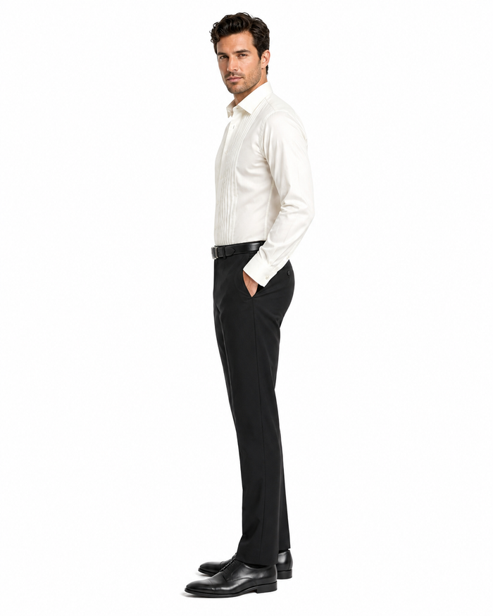 Mens Ivory Cream Off White  Pleated Tuxedo Dress Shirt | French Cuff Formal Wedding Shirt