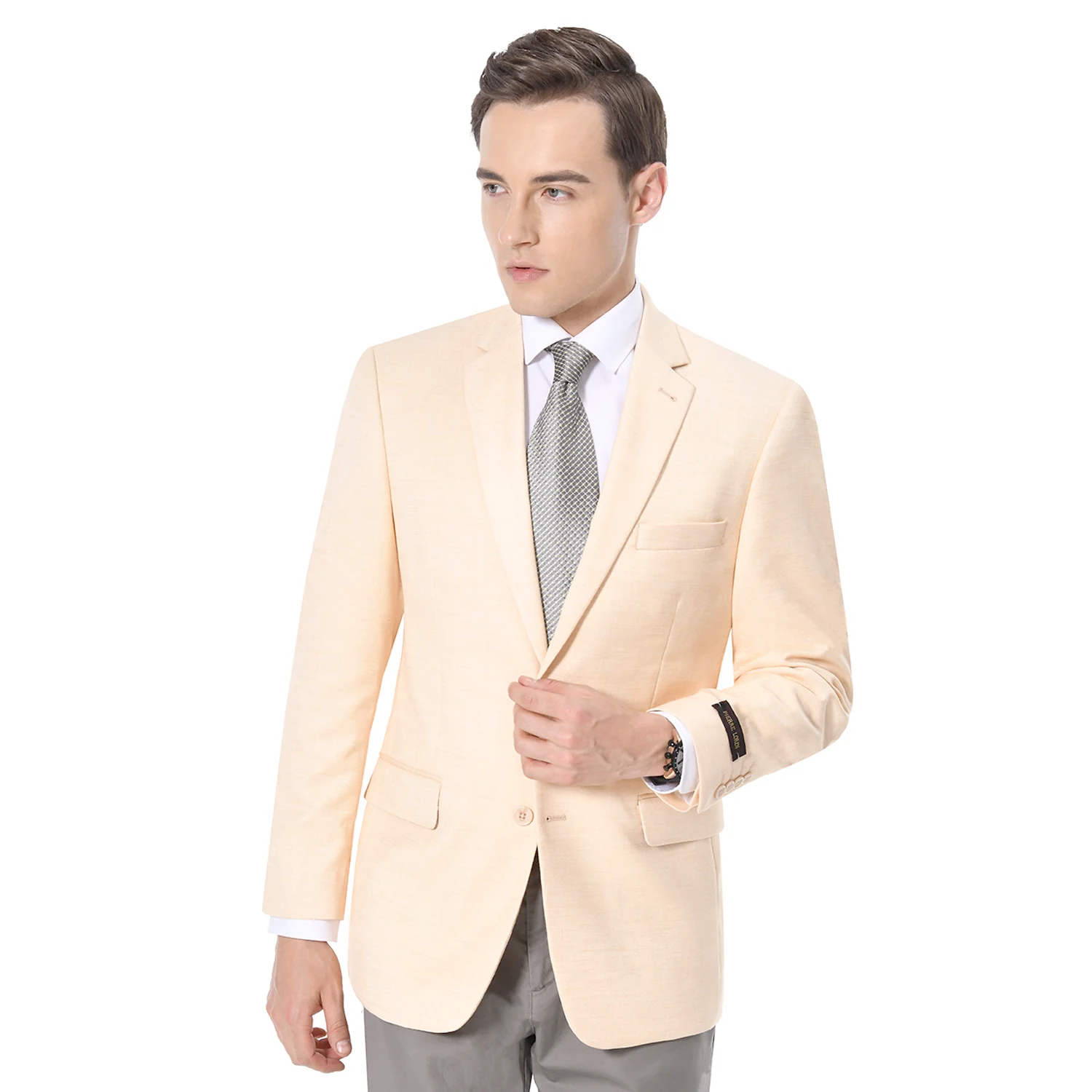 Mens Light Tan Peachish Champaign Cowboy Blazer Western Style Sport Coat Jacket for Country Wedding, Rodeo - 38 Short Jacket+32 Waist Adjustable 28to34)(Height: 5 4 to5 7 )(Neck  15-16.5)S-M)