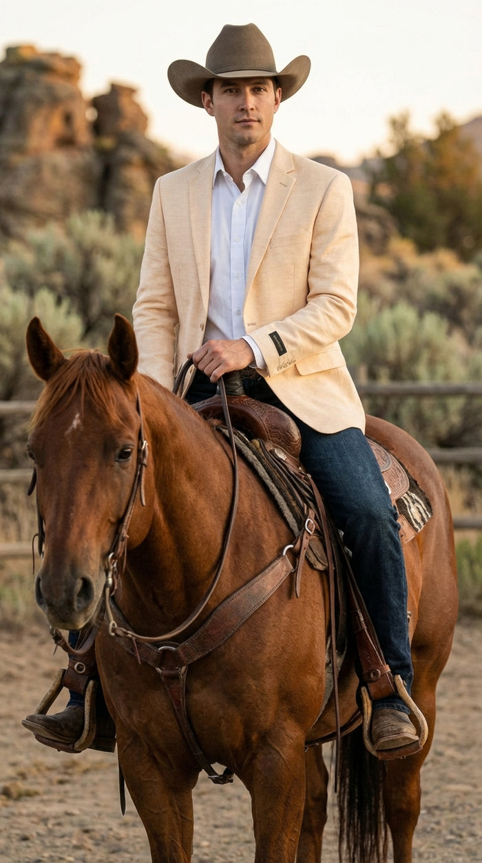 Mens Light Tan Peachish Champaign Cowboy Blazer Western Style Sport Coat Jacket for Country Wedding, Rodeo