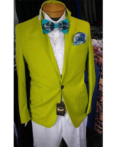 Men’s Lime Green Blazer – Bright Formal Sport Coat for Prom, Wedding and Statement Party Wear in Neon Light Green - 38 Short Jacket+32 Waist Adjustable 28to34)(Height: 5 4 to5 7 )(Neck  15-16.5)S-M)