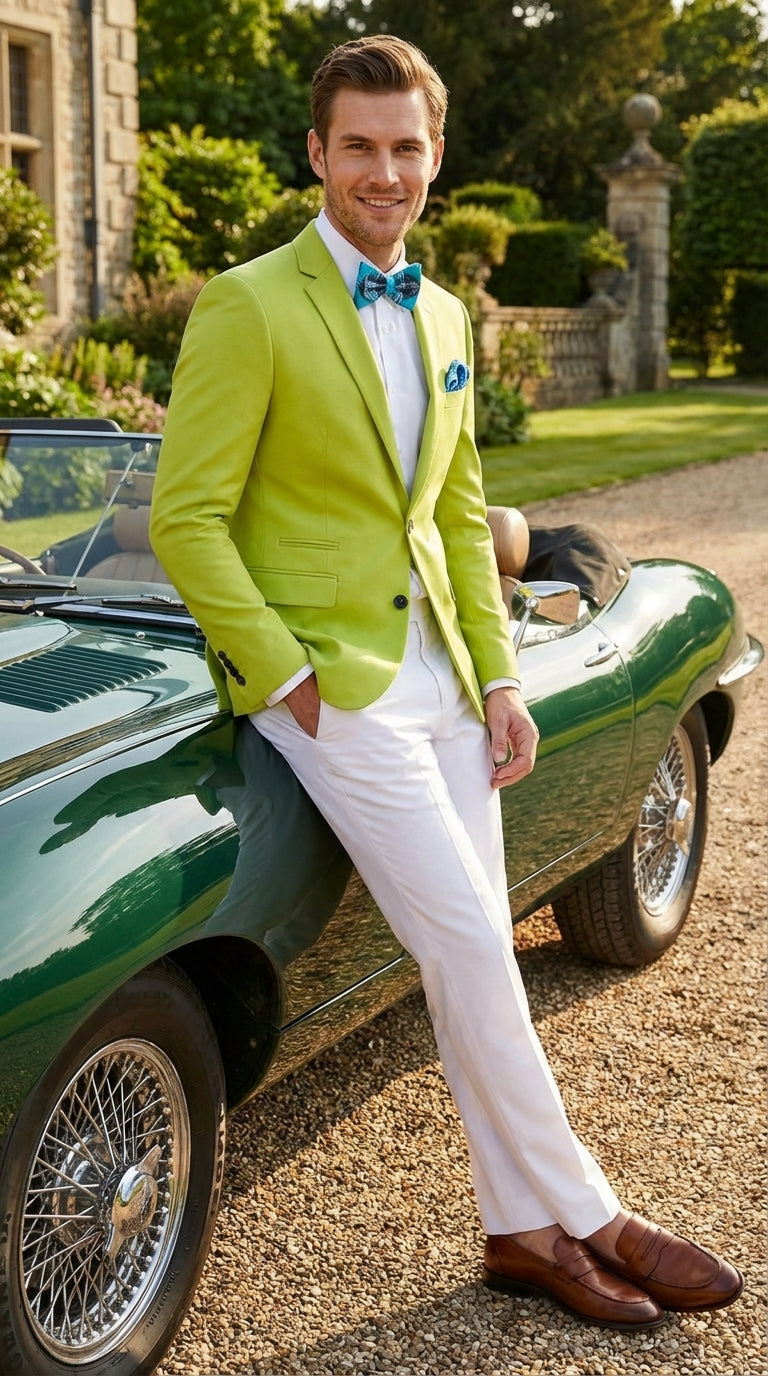 Men’s Lime Green Blazer – Bright Formal Sport Coat for Prom, Wedding and Statement Party Wear in Neon Light Green - 38 Short Jacket+32 Waist Adjustable 28to34)(Height: 5 4 to5 7 )(Neck  15-16.5)S-M)