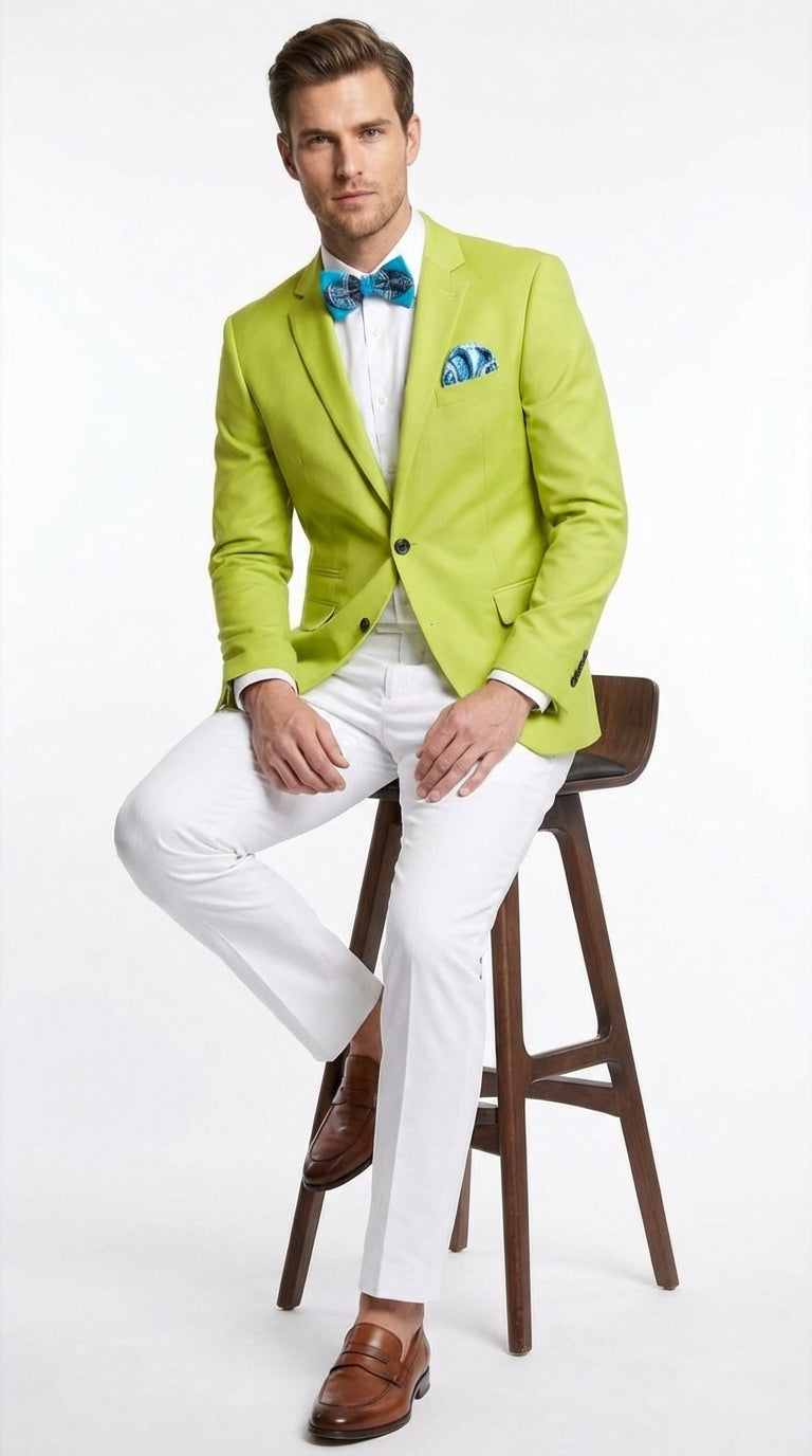 Men’s Lime Green Blazer – Bright Formal Sport Coat for Prom, Wedding and Statement Party Wear in Neon Light Green - 38 Short Jacket+32 Waist Adjustable 28to34)(Height: 5 4 to5 7 )(Neck  15-16.5)S-M)