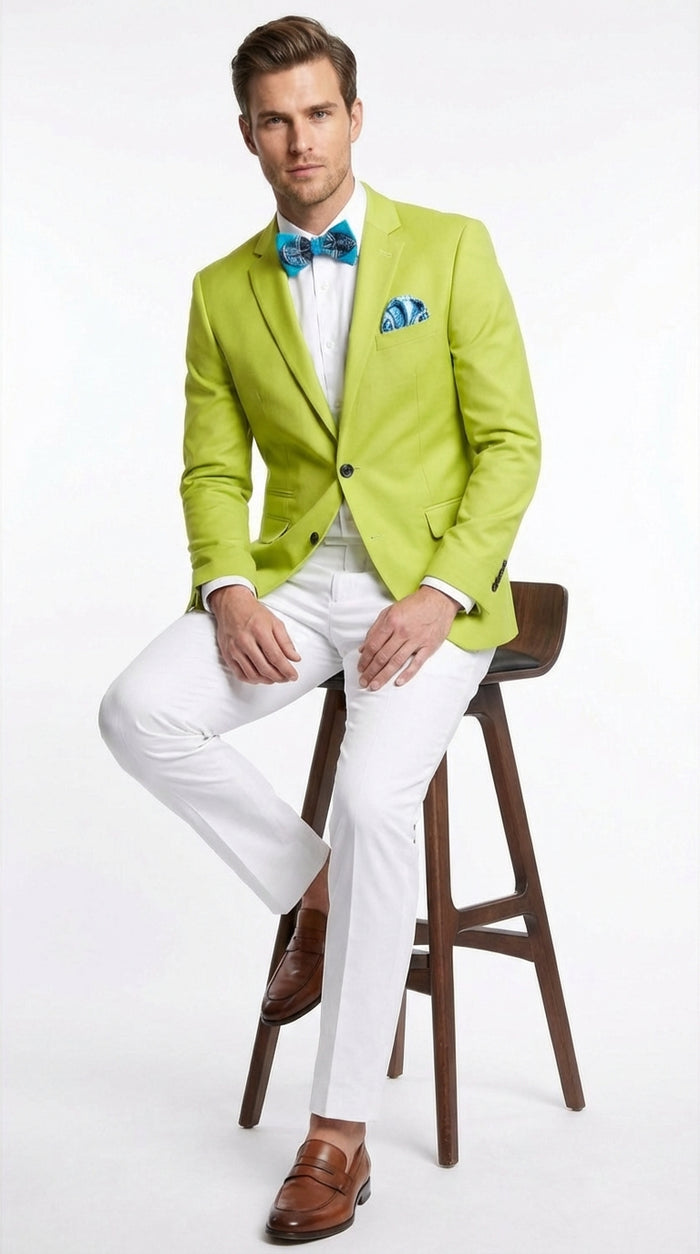Mens Lime Green Blazer Bright Formal Sport Coat for Prom, Wedding and Statement Party Wear in Neon Light Green