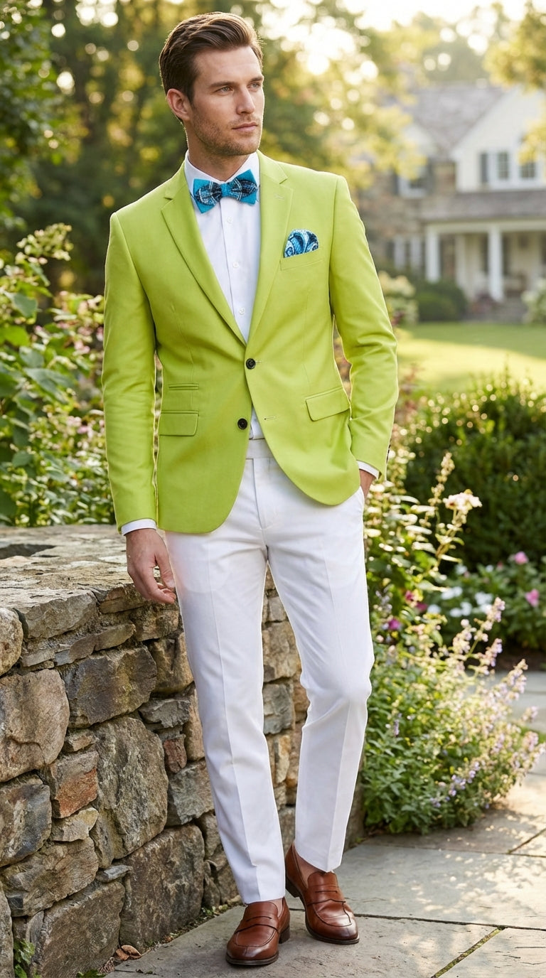 Men’s Lime Green Blazer – Bright Formal Sport Coat for Prom, Wedding and Statement Party Wear in Neon Light Green - 38 Short Jacket+32 Waist Adjustable 28to34)(Height: 5 4 to5 7 )(Neck  15-16.5)S-M)