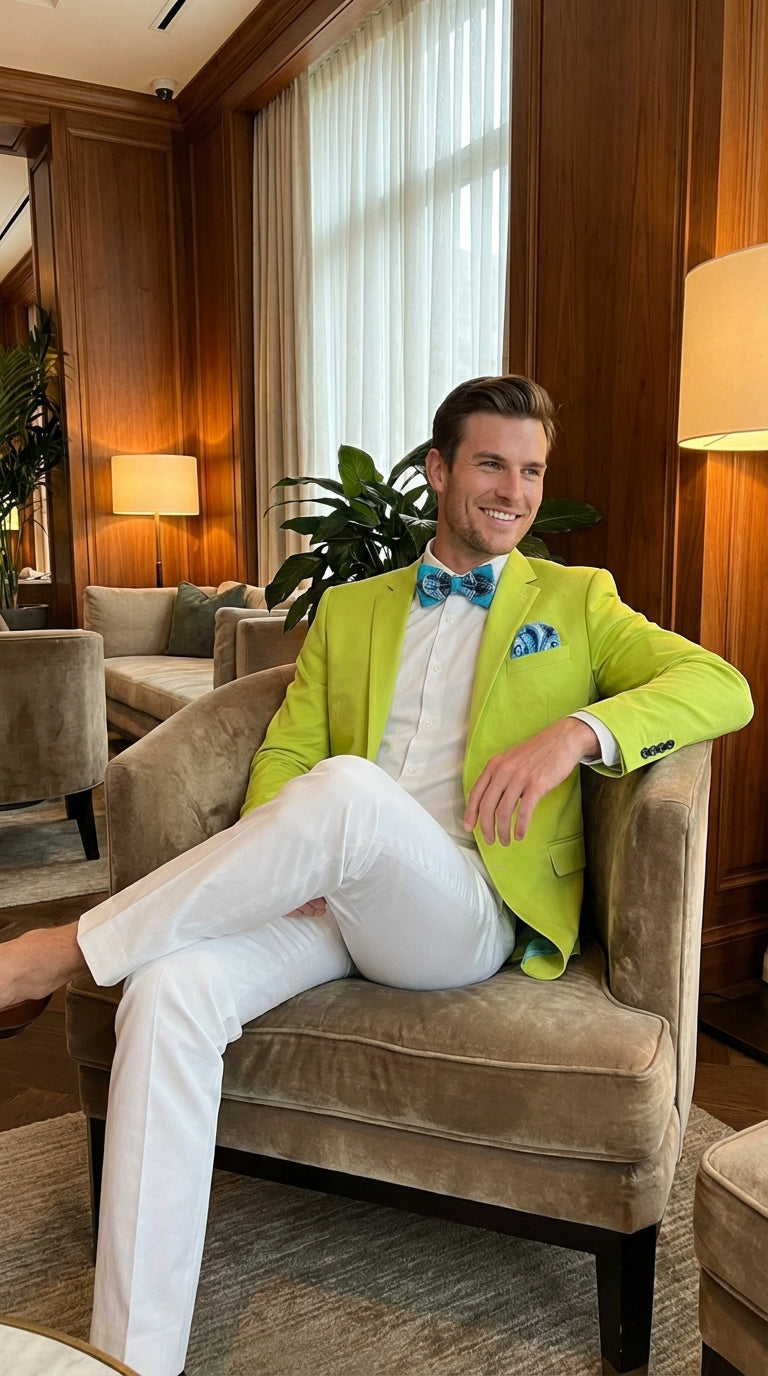 Men’s Lime Green Blazer – Bright Formal Sport Coat for Prom, Wedding and Statement Party Wear in Neon Light Green - 38 Short Jacket+32 Waist Adjustable 28to34)(Height: 5 4 to5 7 )(Neck  15-16.5)S-M)