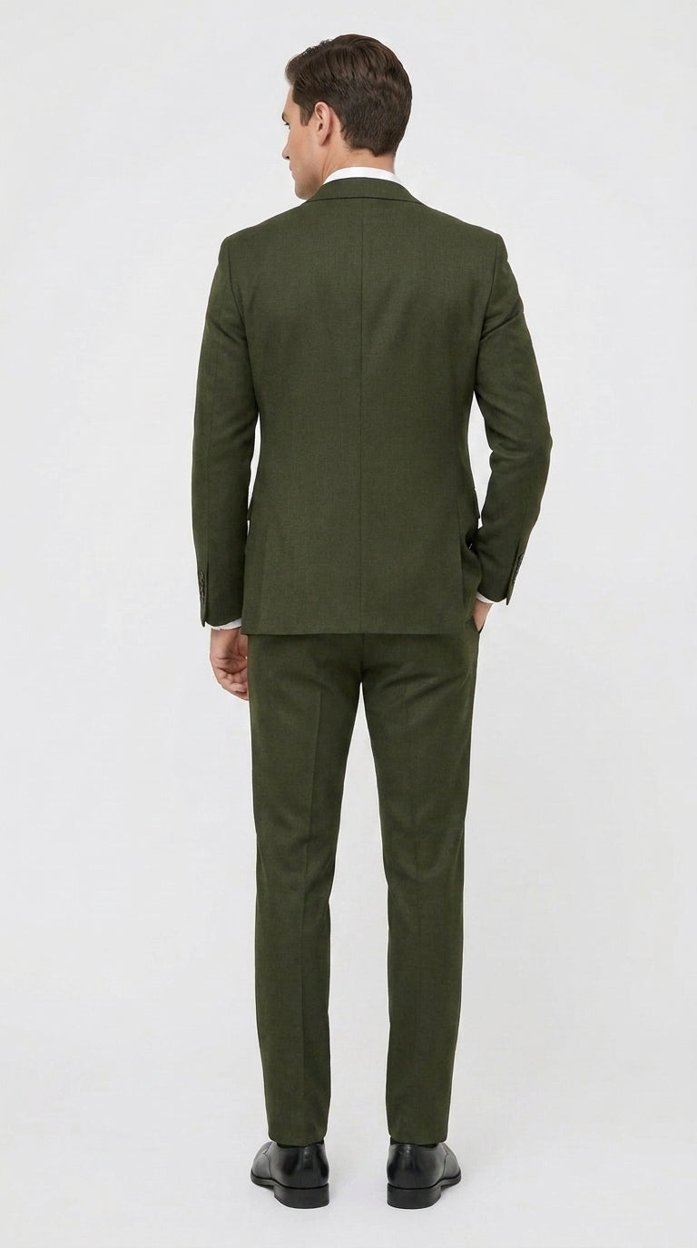 Mens Military Green 3-Piece Suit – Slim Fit Wedding, Business & Formal Suit with Vested Set - 34 Short or Extra Small