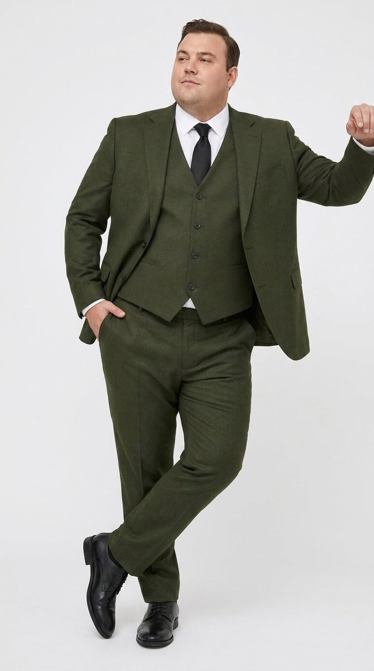 Mens Military Green 3-Piece Suit – Slim Fit Wedding, Business & Formal Suit with Vested Set - 34 Short or Extra Small