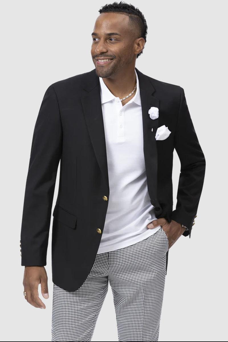 Men's Modern Black 2-Button Club Blazer by EJ Samuel - Black