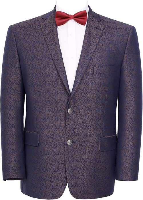 Mens Navy Blue Plum Burgundy and Gold Jacquard Blazer Elegant Two Button Formal Dinner Jacket Sport Coat Paisley Floral