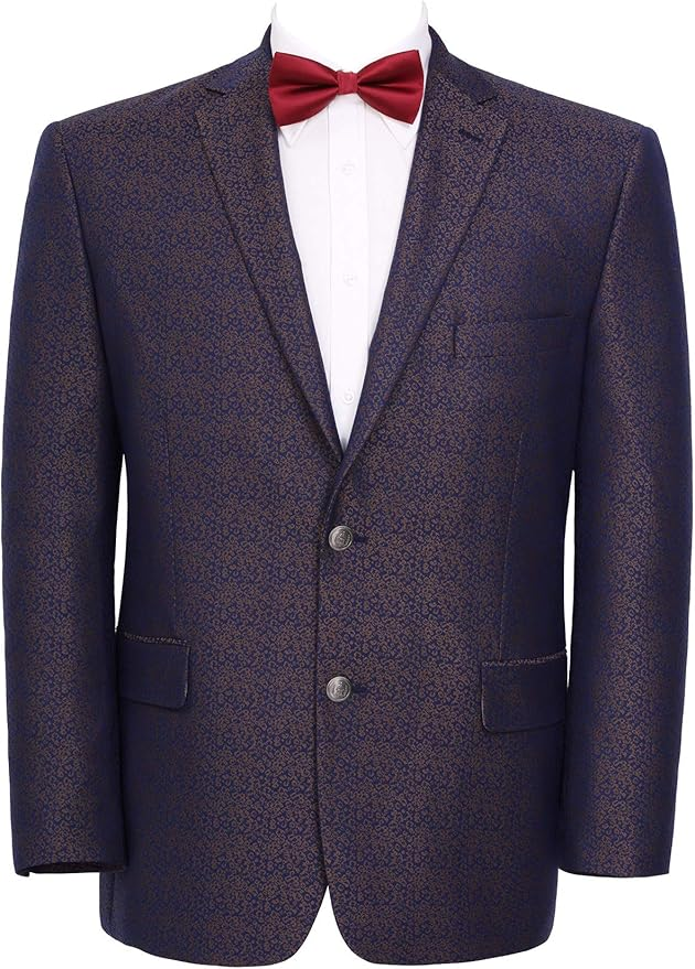 Mens Navy Blue Plum Burgundy and Gold Jacquard Blazer Elegant Two Button Formal Dinner Jacket Sport Coat Paisley Floral