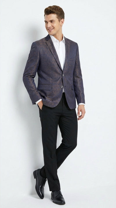Mens Navy Blue Plum Burgundy and Gold Jacquard Blazer Elegant Two Button Formal Dinner Jacket Sport Coat Paisley Floral
