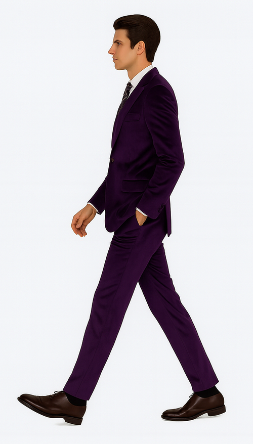 Mens Purple Velvet Suit | Tazzio 2-Piece Slim Fit Tuxedo Style Formalwear