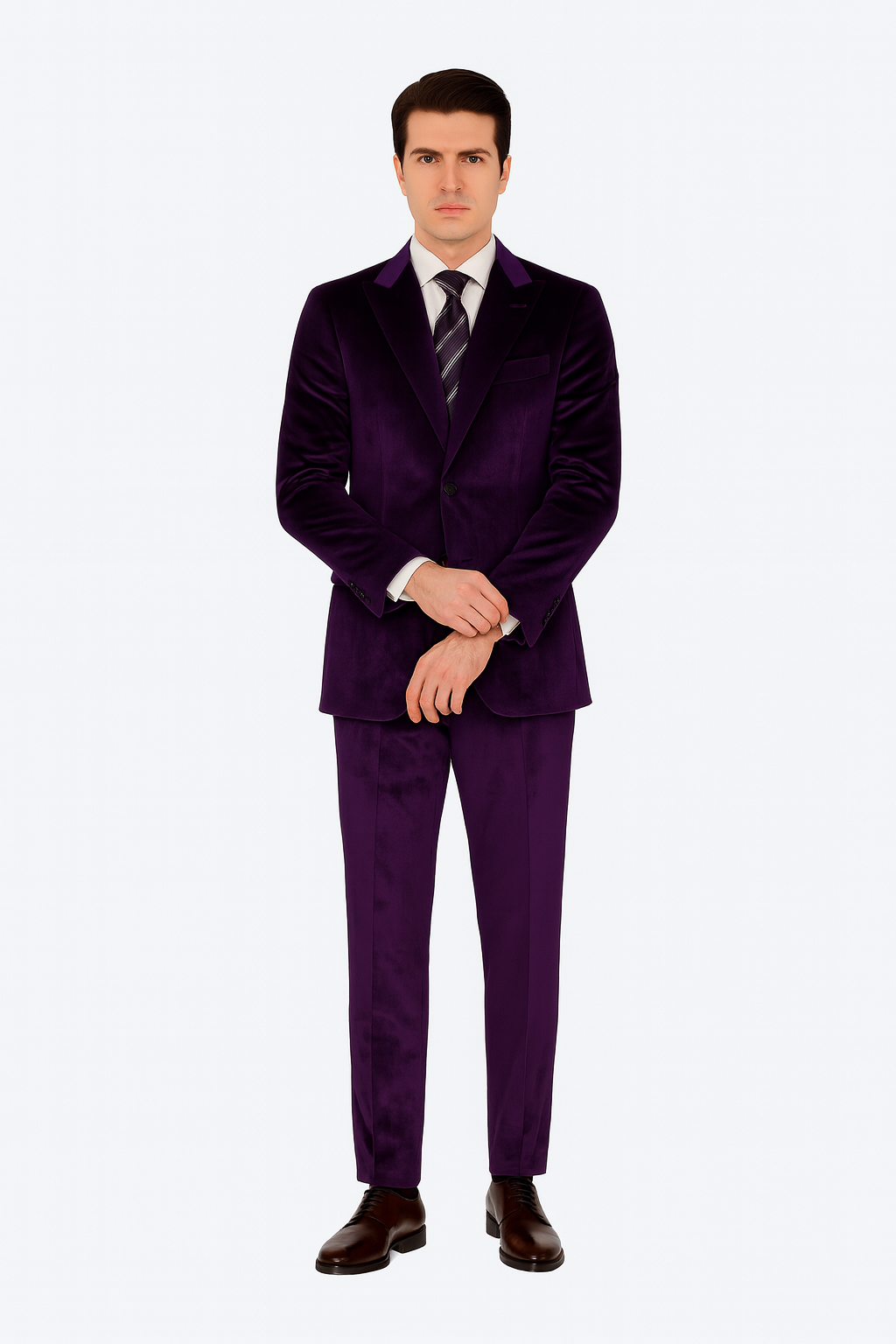Mens Purple Velvet Suit | Tazzio 2-Piece Slim Fit Tuxedo Style Formalwear
