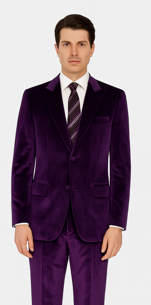 Mens Purple Velvet Suit | Tazzio 2-Piece Slim Fit Tuxedo Style Formalwear
