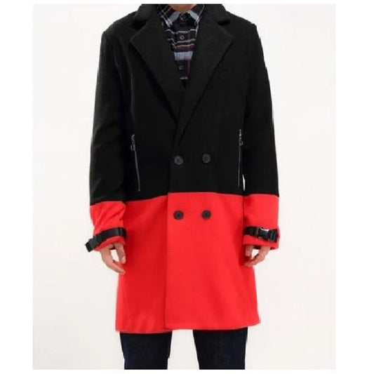 Men's Red trench coat Half Way There Double Breasted Overcoat Peacoat - mens red overcoat