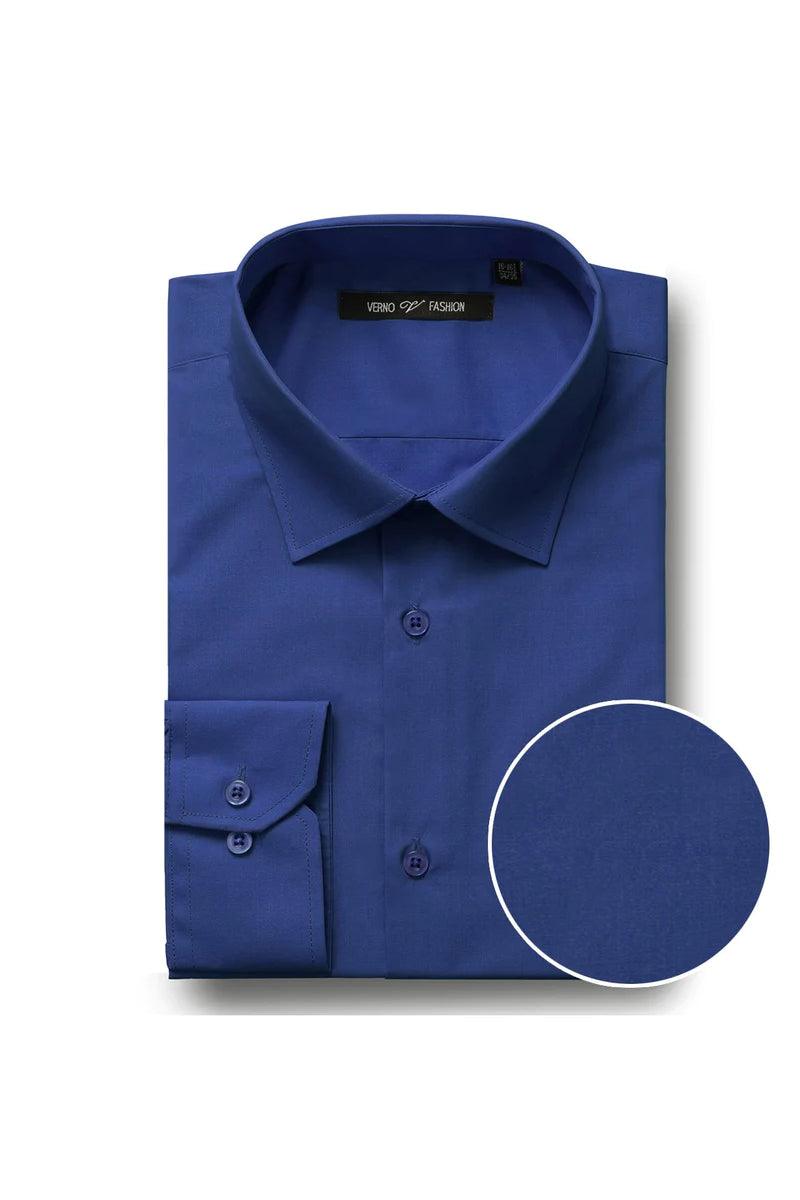 Men's Royal Blue Classic Fit Spread Collar Dress Shirt - Royal Blue