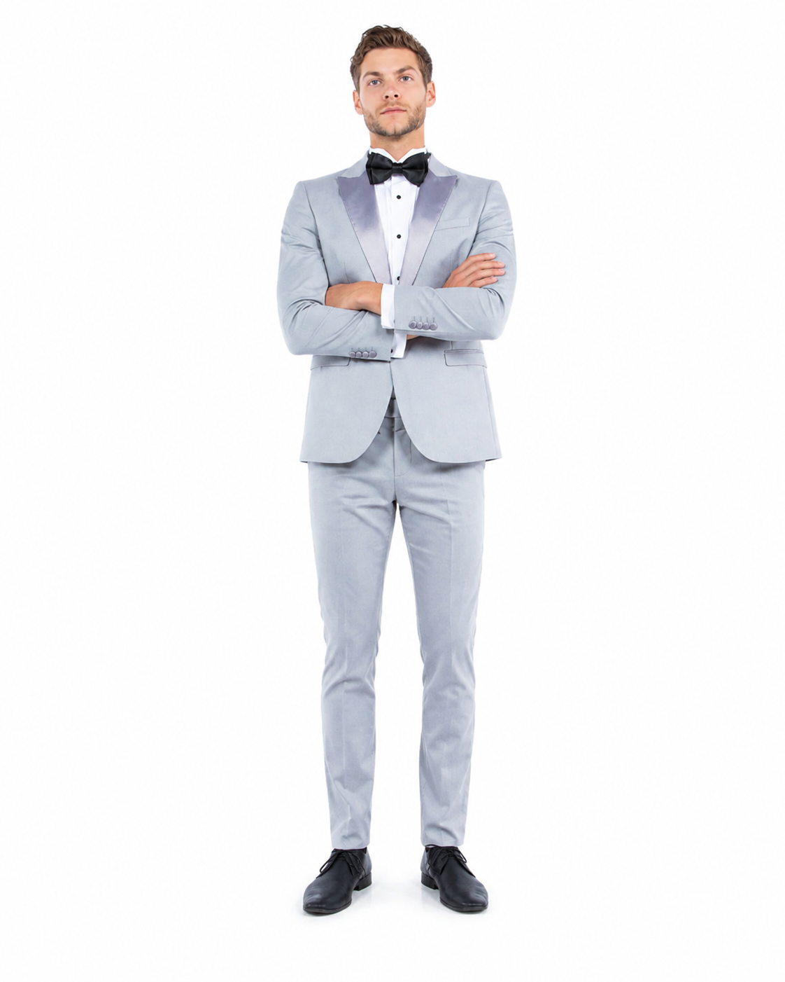 Men’s Silver Dinner Jacket – Satin Peak Lapel Tuxedo Blazer for Weddings, Prom & Formal Events in color silver grey